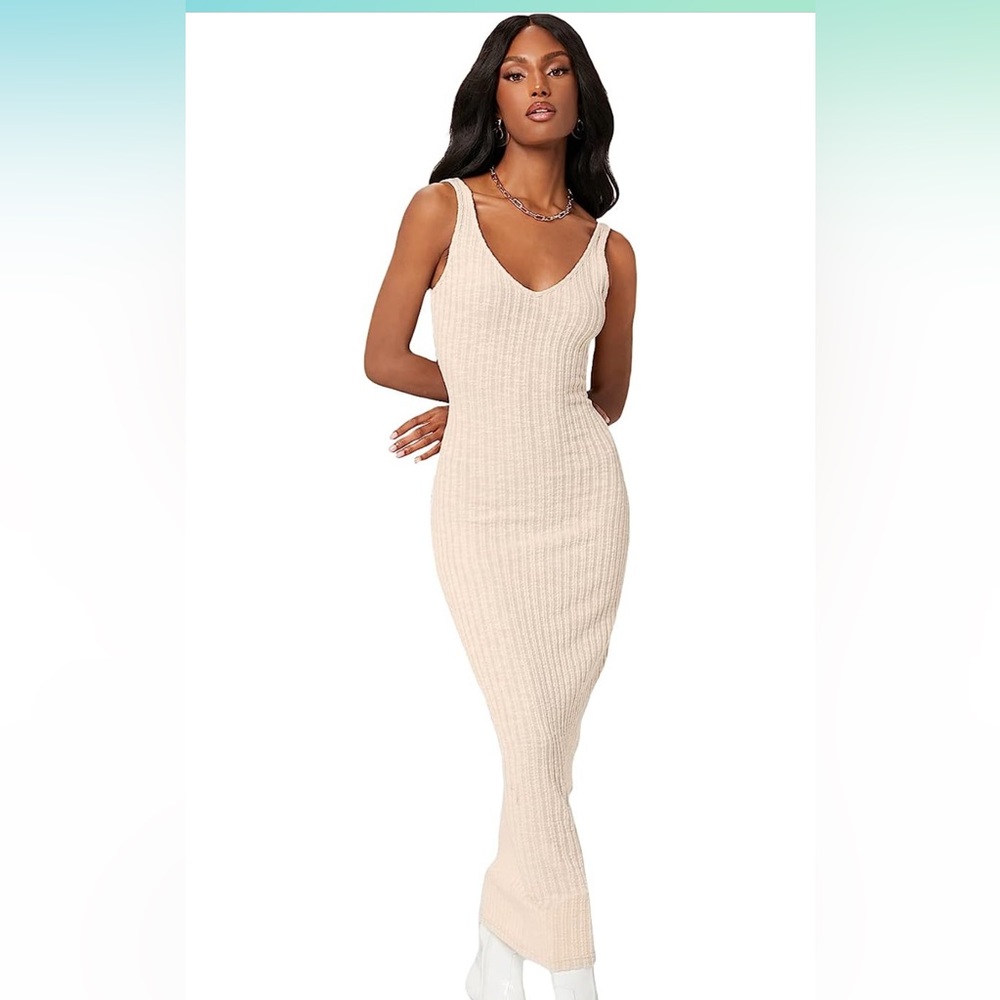 Women's Solid Sleeveless Mesh Ribbed Knit Bodycon Maxi Tank Dress